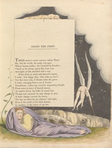 Youngs Night Thoughts, Pagina 1, Snel op Zijn Zachte Vleugel Vliegt van Verdriet door William Blake